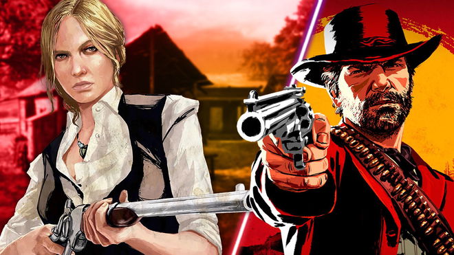 Red Dead Redemption's Bonnie MacFarlane beside Arthur Morgan.
