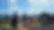 Cloud, Tifa, Aerith, and Red XII looking at the horizon