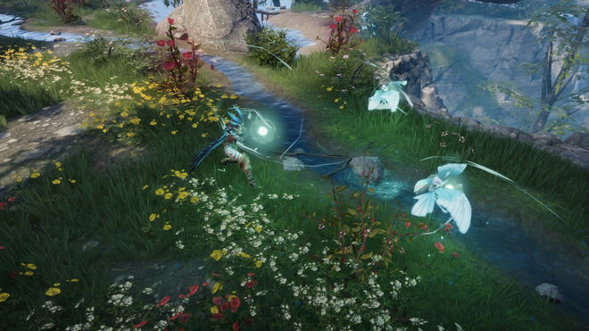 Image of a grassy stream in V Rising.