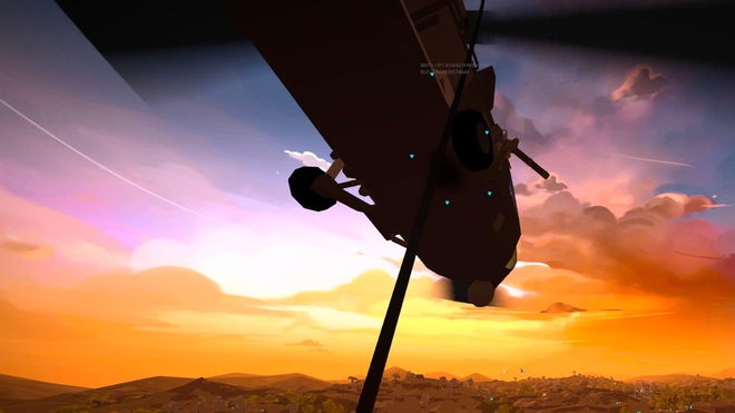 A helicopter flying through a golden sky in Battlebit.