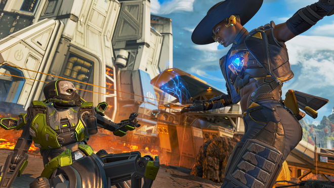 Some characters battling away in Apex Legends.