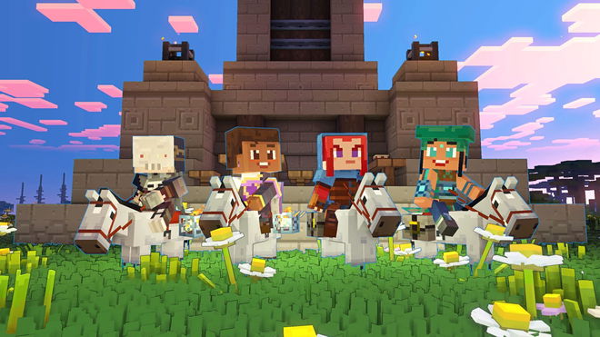 Multiple characters in Minecraft Legends.