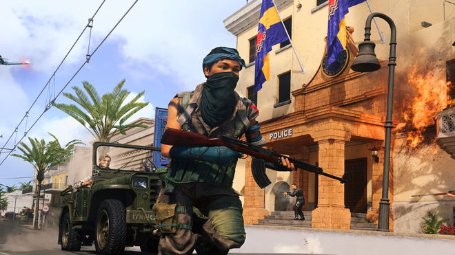 Warzone Player Running down a street