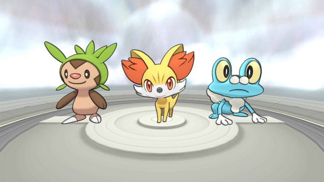 Three Pokémon are standing next to each other on a stage