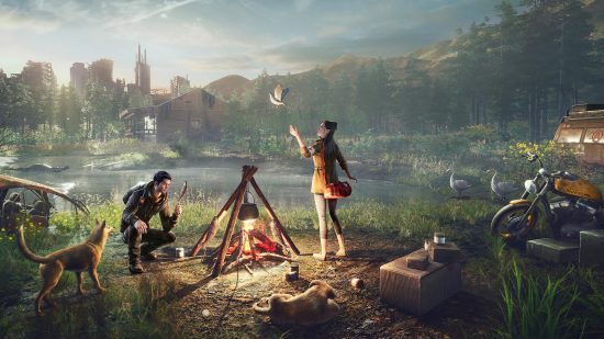 An official image of the Undawn game with survivors camping. 