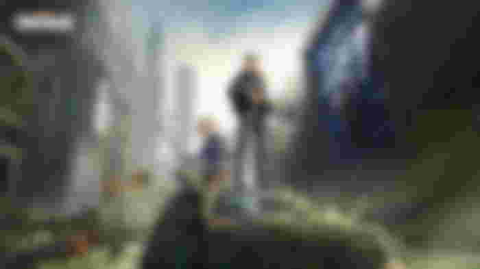 Characters stood in a destroyed city in Undawn.