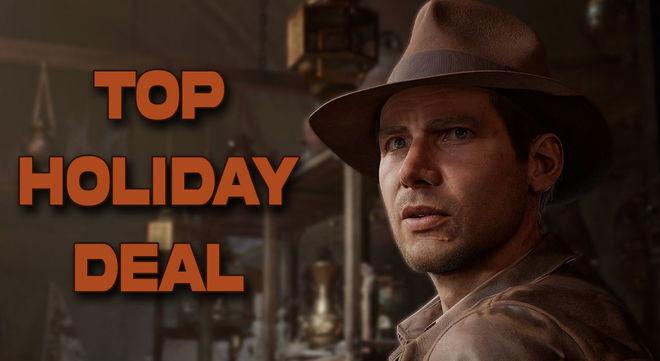 Indiana Jones in-game next to "TOP HOLIDAY DEAL" branding in orange.