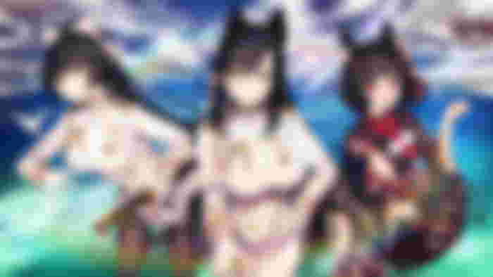 Screenshot from Azur Lane, showing three shipgirls ready for combat
