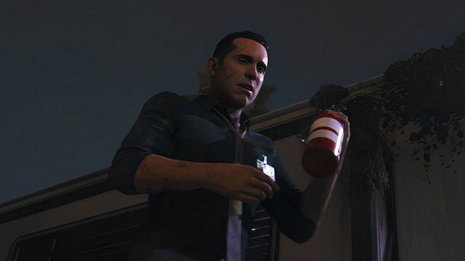 Dead Island 2 Michael holding a fire extinguisher