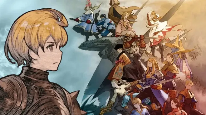 Ramza staring at the cast of Final Fantasy Tactics