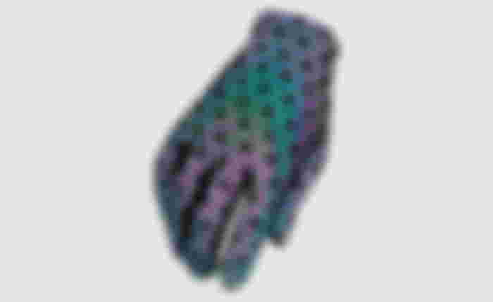 Supacaz SupaG Long Gloves product image of a singular reflective glove giving an oil-spill effect