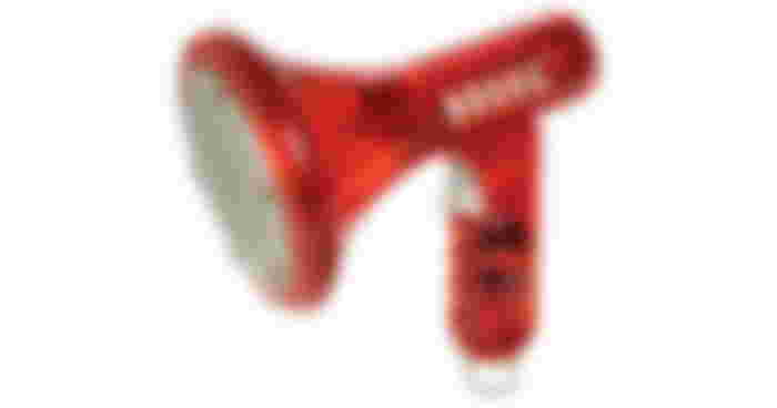 A red voice-changing microphone.