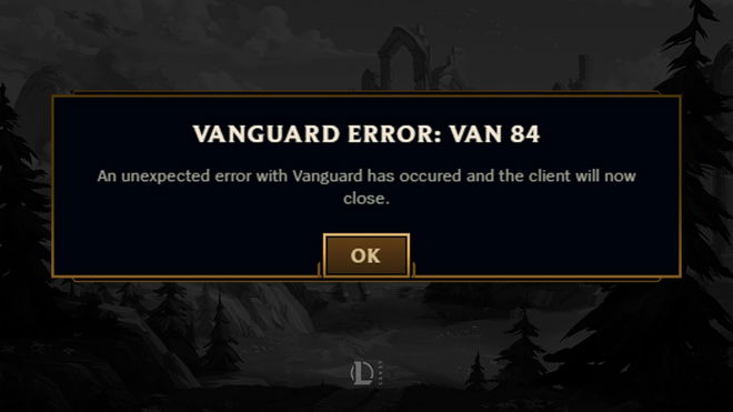 An image of the League of Legends Vanguard Error VAN 84