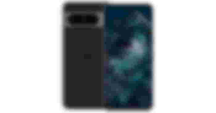 Google Pixel 8 Pro product image of a black phone with a greenish crystal pattern on the display.