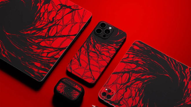 Numerous products suited up in Dbrands Carnage line of skins and cases
