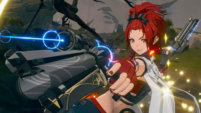 An image of a female anime character in Wuthering Waves holding a gun - keep crashing