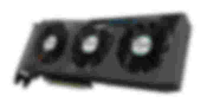 GIGABYTE Radeon RX 6600 Eagle product image of a grey graphics card featuring three black fans in the front.