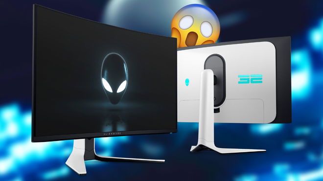 Dell's Alienware QD-OLED monitors in front of a blurred Alienware image