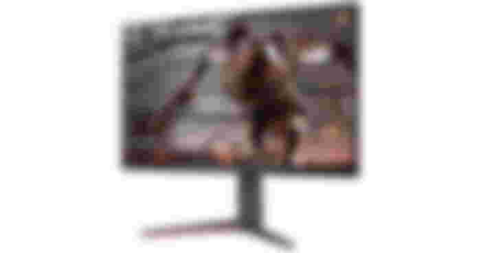 LG 32GN650-B Ultragear product image of a black monitor with red trim and a silver robot with red eyes on the display.
