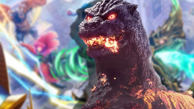 burning godzilla on top of gigabash keyart