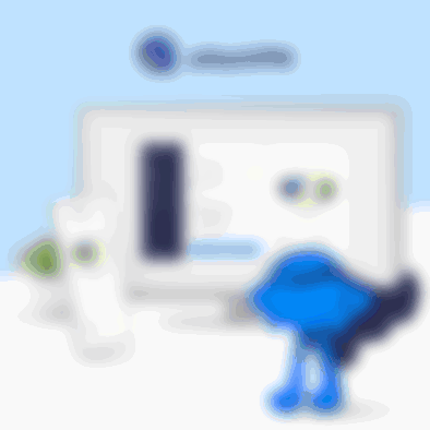 A blue character in a dark blue cape in front of a laptop and phone and below the Atlas VPN logo in blue.