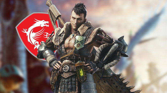 Monster Hunter World Field Team Leader in front of a blurred image and MSI logo