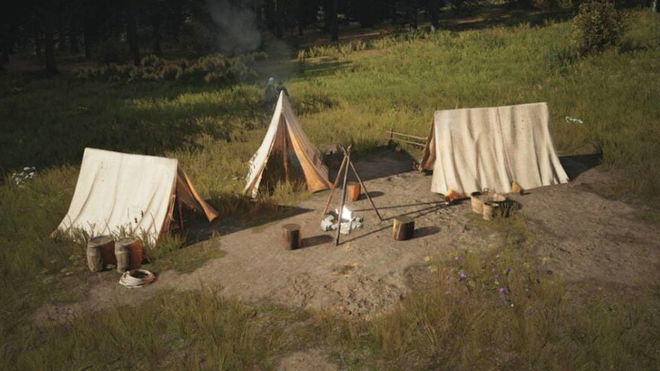 A homeless camp in Manor Lords