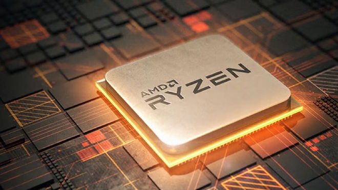 AMD Ryzen branded chip glowing orange in press image