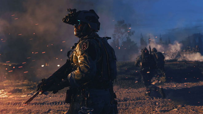 A soldier in night vision goggles