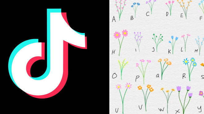 TikTok logo next to flower language for flower trend