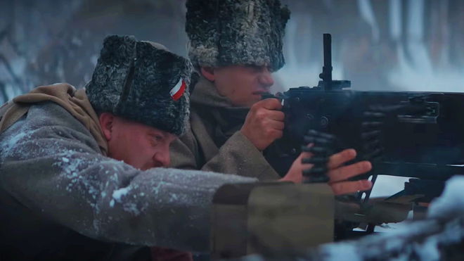 Last Train Home - soldiers in snow firing a mounted heavy machine gun