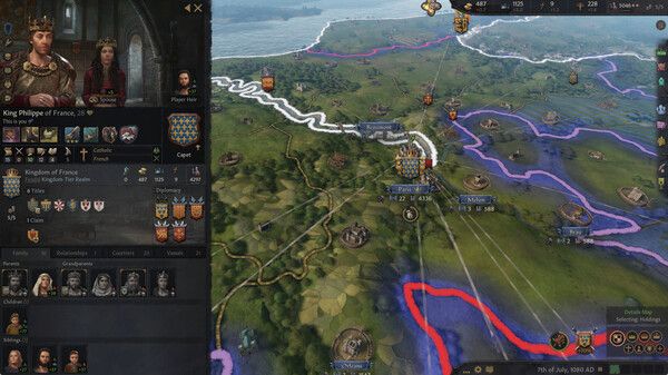 Crusader Kings 3 player looking at nearby settlement from above