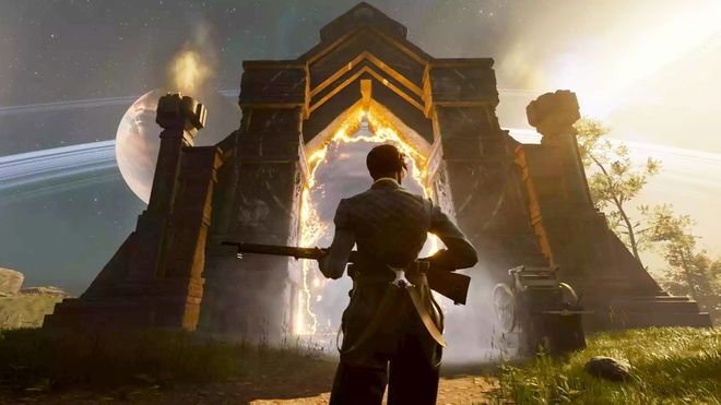 Nightingale character standing in front of a portal