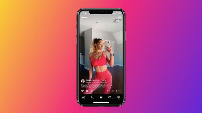 A mobile screen showing an Instagram reel of a woman in red workout clothes, demonstrating how to see Instagram watch history.