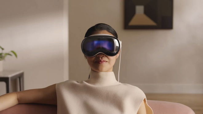 Apple Vision Pro FOV - An image of a lady wearing the Vision Pro headset