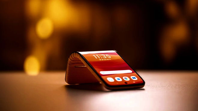 Motorola's foldable phone concept, in the tent position.