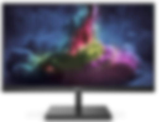 Philips 242E1GSJ product image of a black frameless monitor with a pink, yellow, red, and blue image on the display.