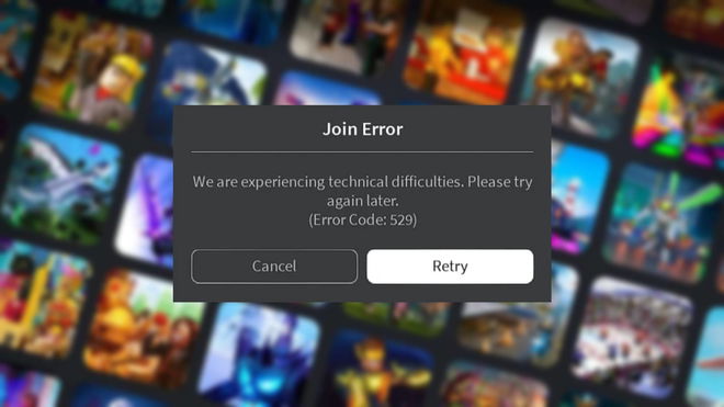 An image of a pop-up error message that reads "Roblox error code 529"