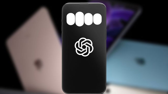OpenAI ChatGPT logo and voice assistant on an iPhone 15 Pro Max in front of a iPad press