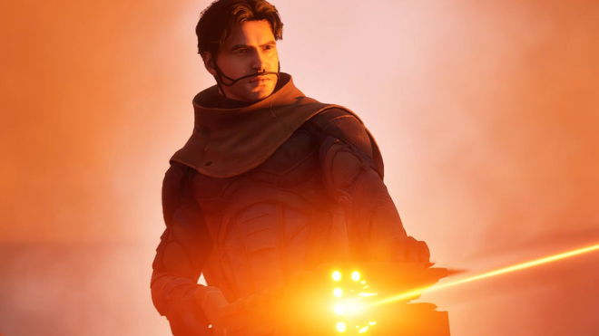 Character firing a laser in Dune Awakening Survive Arrakis trailer