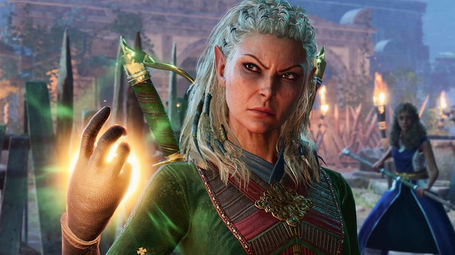 A female Baldur's Gate 3 character casting a spell