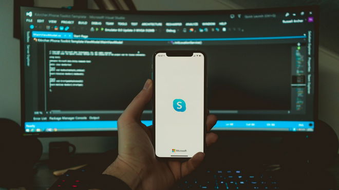 Skype logo on smartphone.