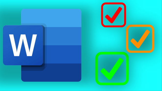Microsoft Word logo alongside several colourful check boxes.