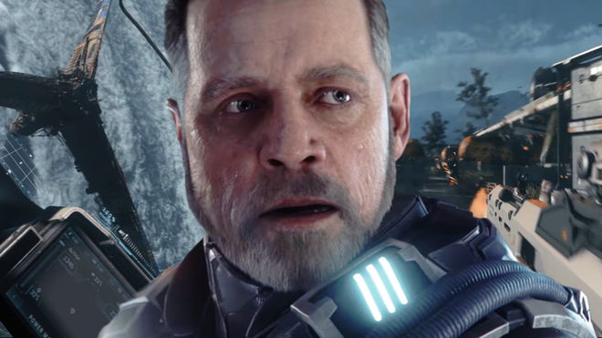 Mark Hamill from Star Citizen next to Squadron 42 space and FPS gameplay 