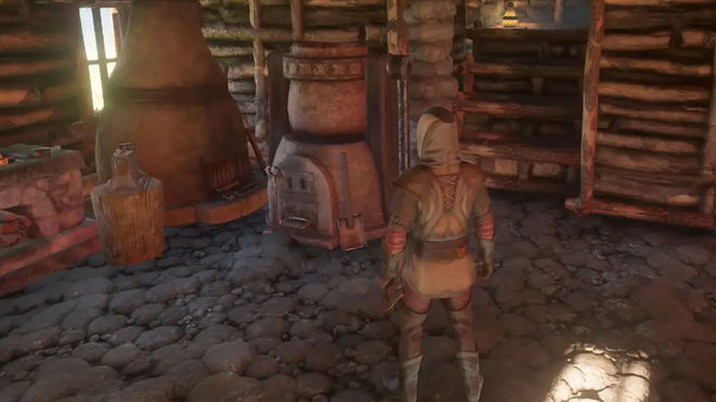 Enshrouded player stood near furnace crafting bronze bars