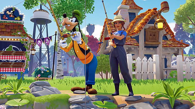 disney dreamlight valley new biome a custome avatar goes fishing with goofy