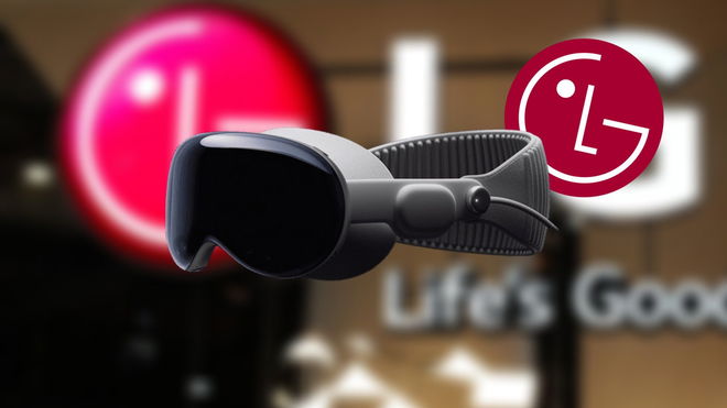 Apple Vision Pro in front of an LG press image and LG logo