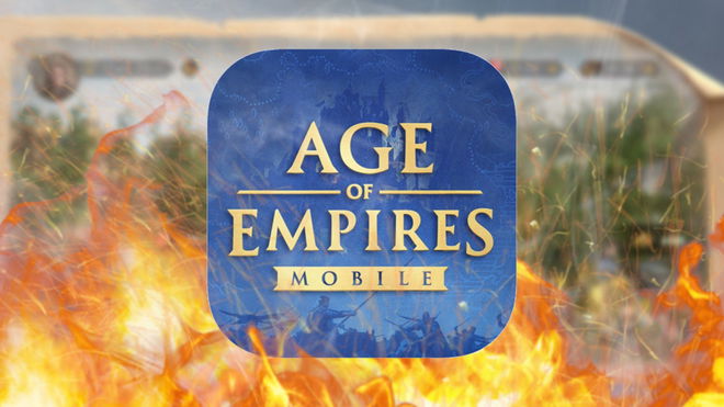 The age of empires mobile logo on fire 