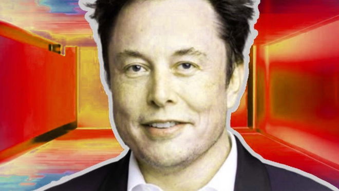 Elon Musk neuralink CEO on a background of sci-fi writing