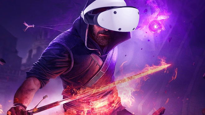 The Blade and Sorcery keyart wearing a PSVR 2 headset
